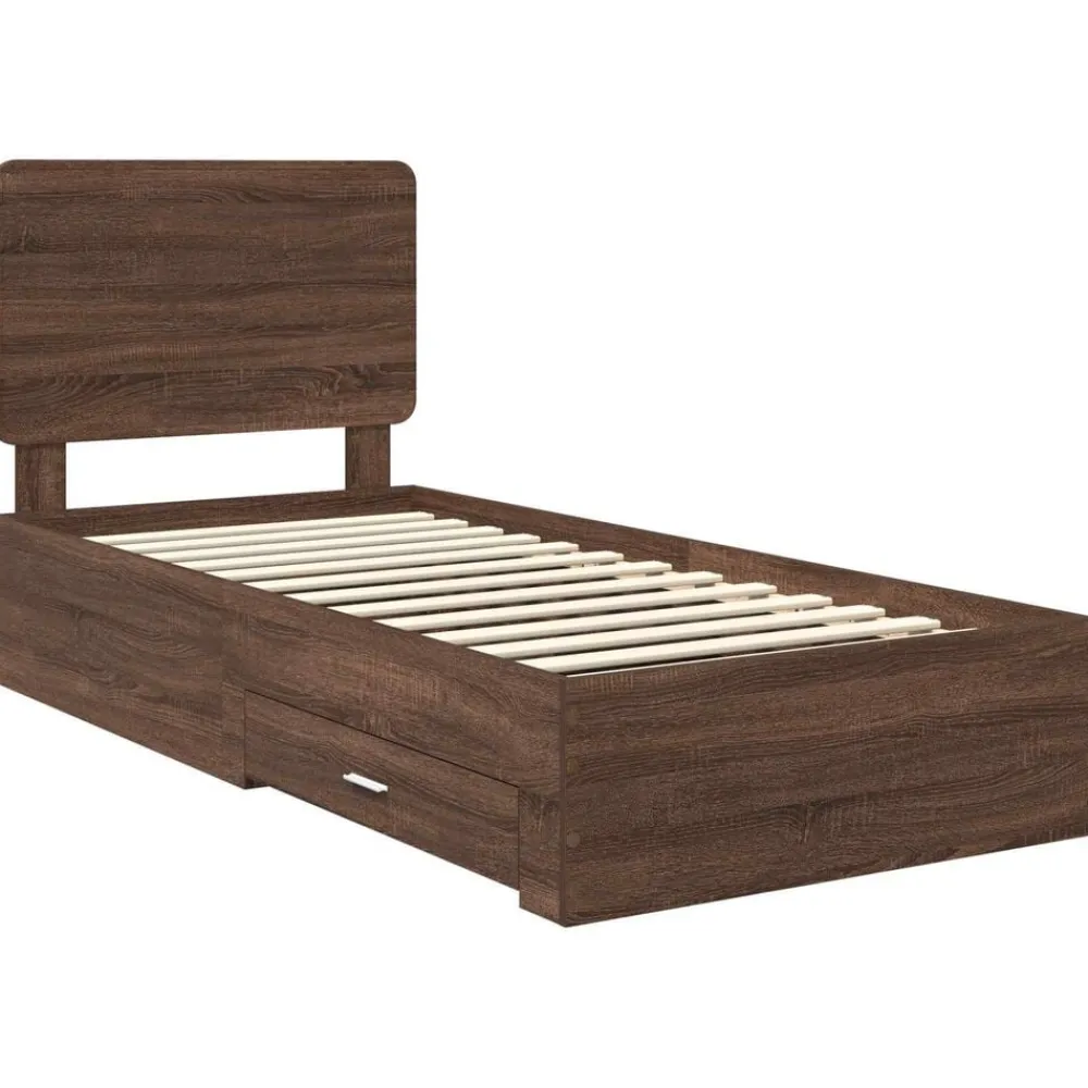 vidaXL Estructura de cama con cabecera Roble Marrón 100 x 200 cm Marrón roble Hot