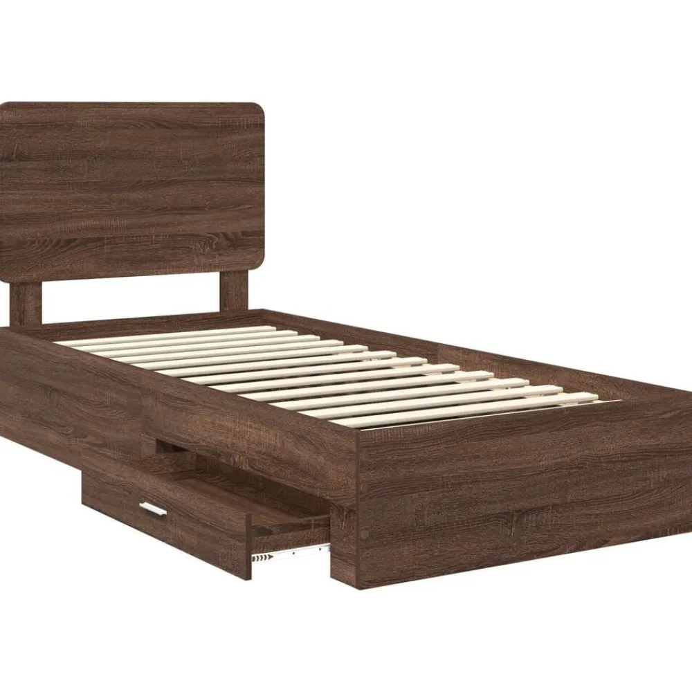 vidaXL Estructura de cama con cabecera Roble Marrón 100 x 200 cm Marrón roble Hot