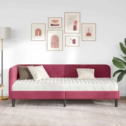 vidaXL Camas Y Accesorios-Estructura de cama en esquina Rojo vino 80 x 200 cm Terciopelo
