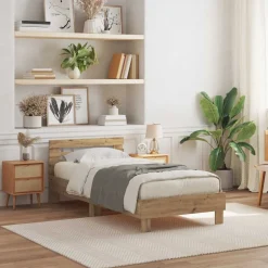 vidaXL Camas Y Accesorios-Estructura de cama con LED Roble artesanal 100 x 200 cm