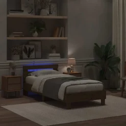 vidaXL Camas Y Accesorios-Estructura de cama con LED Roble artesanal 100 x 200 cm