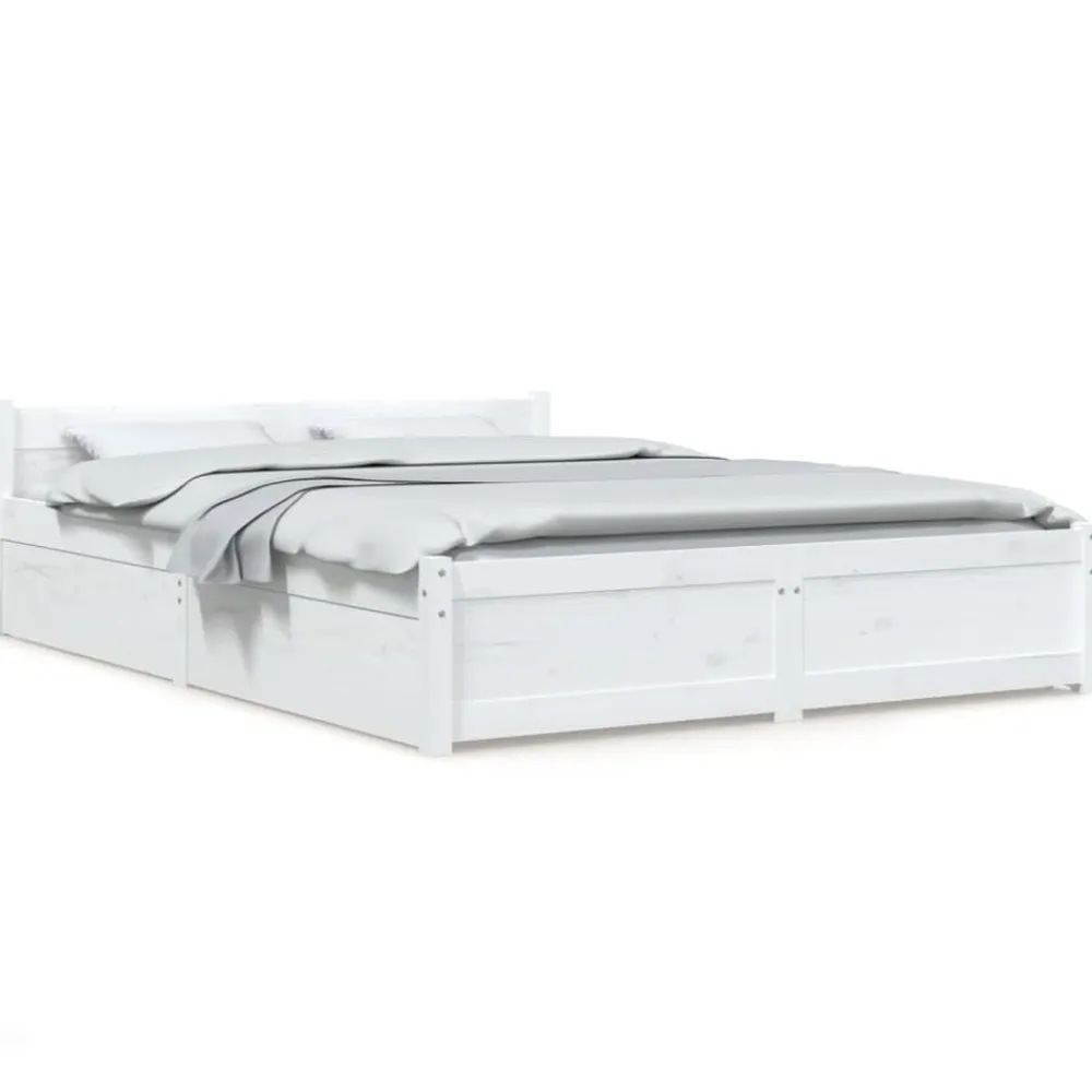 vidaXL Estructura de cama con cajones doble 135x190 cm Blanco Outlet