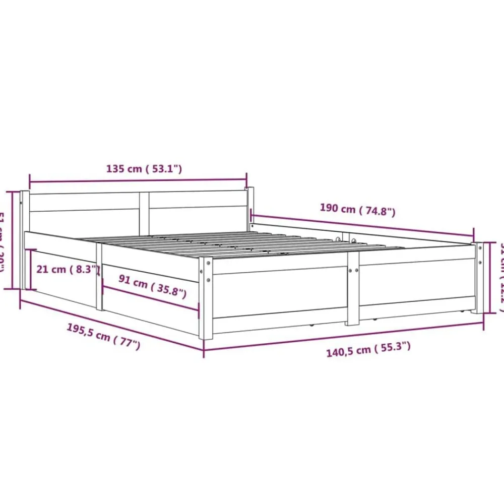 vidaXL Estructura de cama con cajones doble 135x190 cm Blanco Outlet