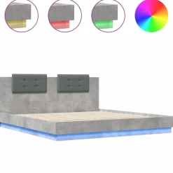 vidaXL Estructura de cama cabecero luces LED gris hormigón 200x200 cm Gris hormig&oacute;n Hot