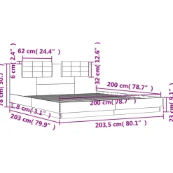 vidaXL Estructura de cama cabecero luces LED gris hormigón 200x200 cm Gris hormigón Hot