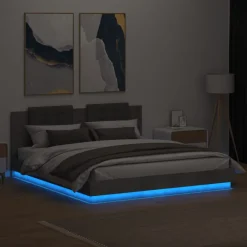 vidaXL Estructura de cama cabecero luces LED gris hormigón 200x200 cm Gris hormigón Hot