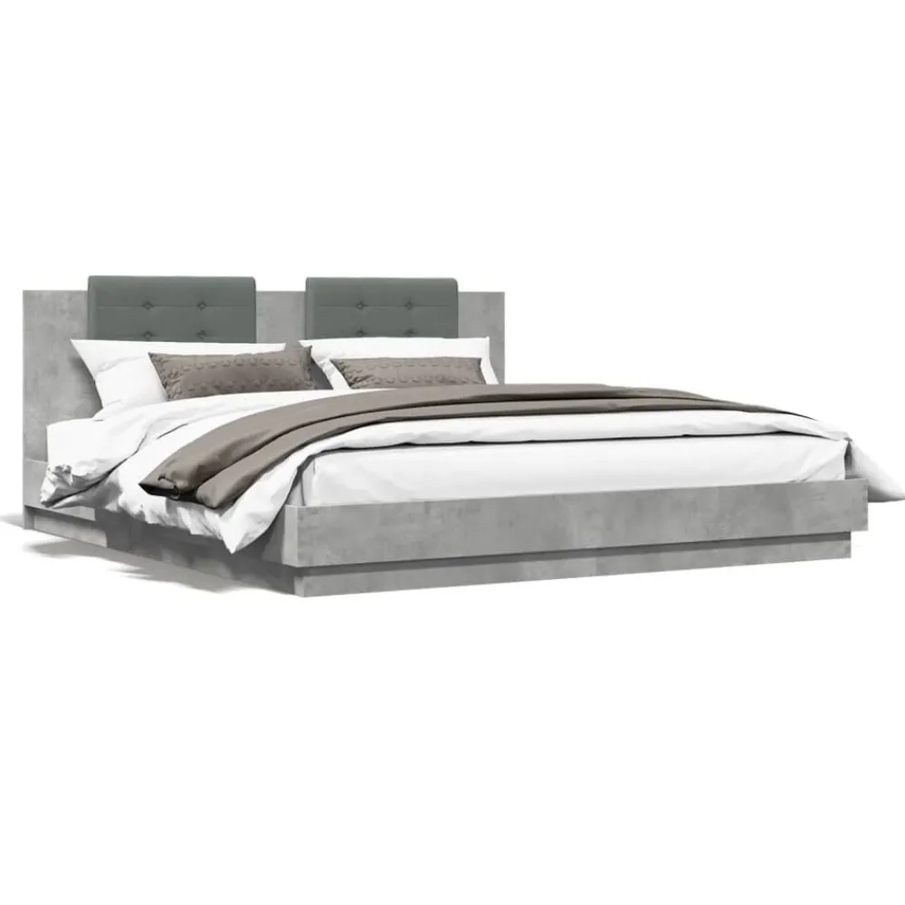 vidaXL Estructura de cama cabecero luces LED gris hormigón 200x200 cm Gris hormigón Hot