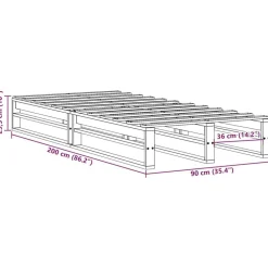 vidaXL Camas Y Accesorios-Estructura de cama sin colchón madera maciza de pino 90x200 cm