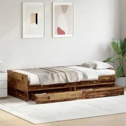 vidaXL Estructura de cama con cajón 100 x 200 cm Madera envejecida Hot