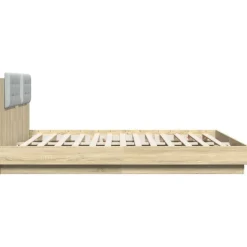 vidaXL Estructura de cama cabecero luces LED 200x200 cm Roble Sonoma