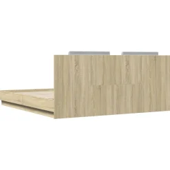 vidaXL Estructura de cama cabecero luces LED 200x200 cm Roble Sonoma