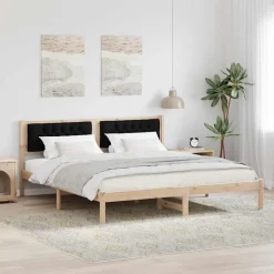 vidaXL Estructura de cama Negro 160 x 200 cm Madera de pino macizo Marr&oacute;n y negro Discount