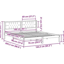 vidaXL Estructura de cama Negro 160 x 200 cm Madera de pino macizo Marrón y negro Discount