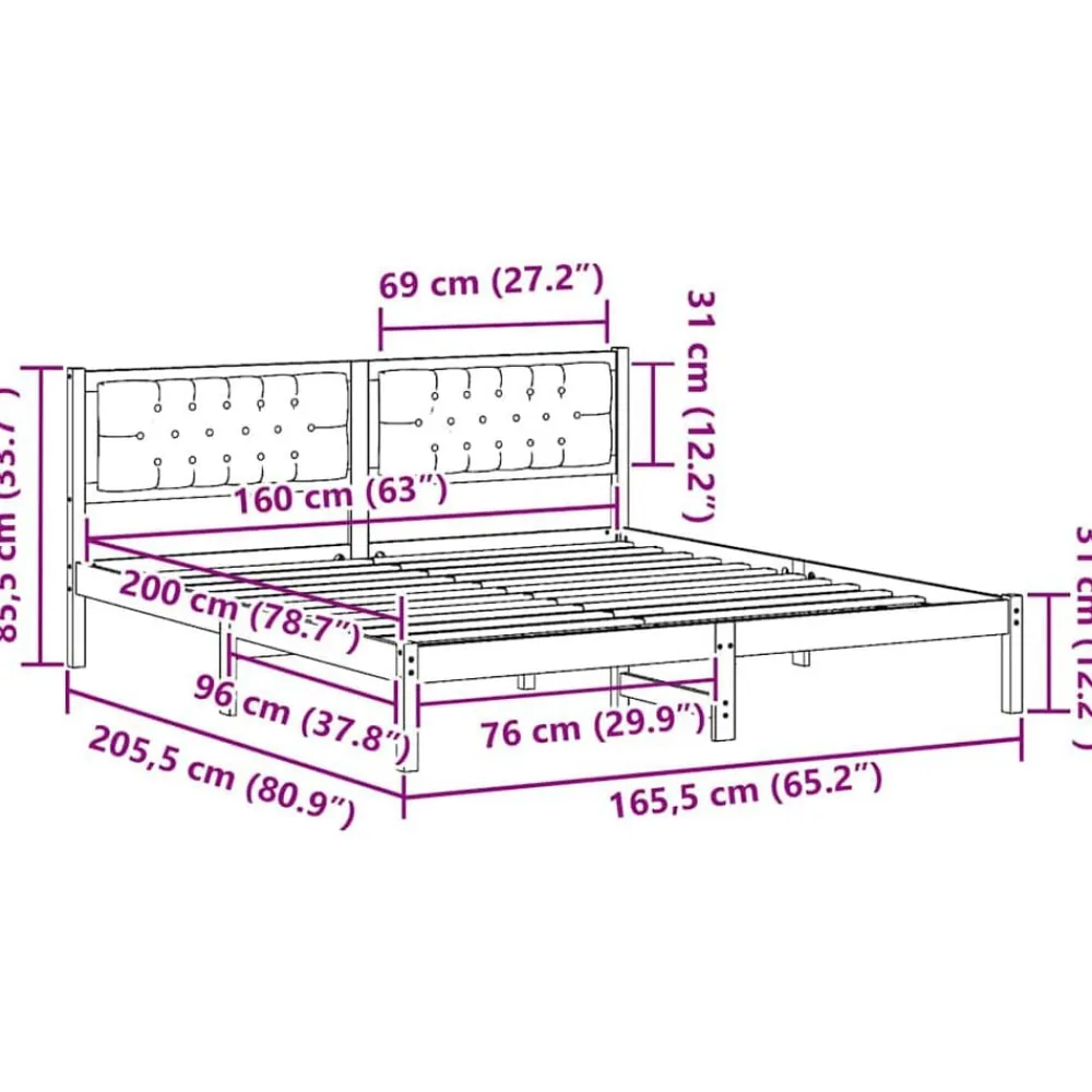 vidaXL Estructura de cama Negro 160 x 200 cm Madera de pino macizo Marrón y negro Discount