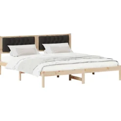 vidaXL Estructura de cama Negro 160 x 200 cm Madera de pino macizo Marrón y negro Discount