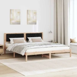 vidaXL Estructura de cama Negro 160 x 200 cm Madera de pino macizo Marrón y negro Discount