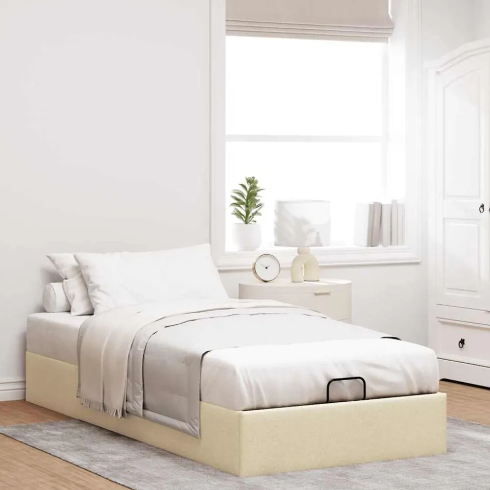 vidaXL Estructura de cama otomana sin colchón tela 80x200cm Crema Clearance