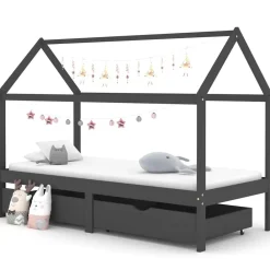 vidaXL Estructura de cama infantil y cajones madera pino gris 90x200cm Gris oscuro Sale