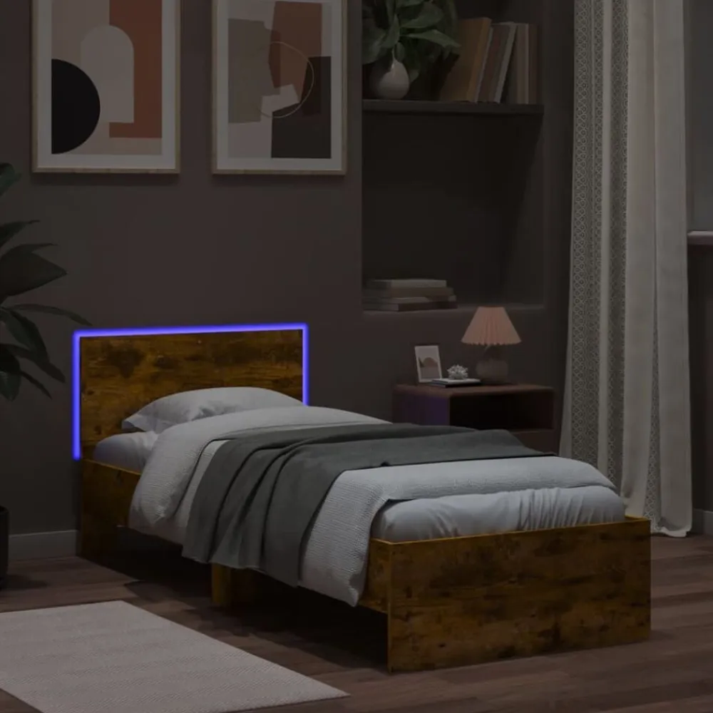 vidaXL Camas Y Accesorios-Estructura de cama cabecero luces LED 90x200 cm