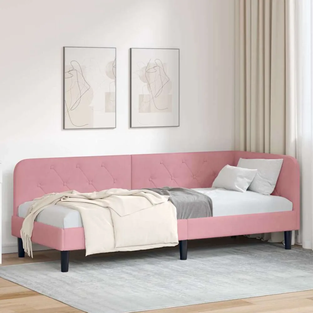 vidaXL Estructura de cama en esquina 80 x 200 cm Terciopelo Rosa Clearance