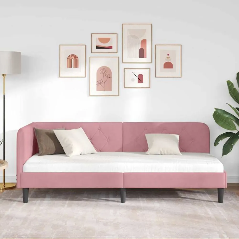 vidaXL Estructura de cama en esquina 80 x 200 cm Terciopelo Rosa Clearance