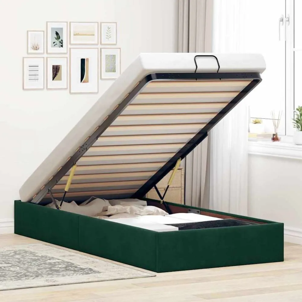 vidaXL Estructura de cama otomana sin colchón terciopelo Verde oscuro Outlet