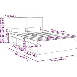 vidaXL Estructura de cama con cabecera Roble Marrón 140 x 200 cm Marr&oacute;n roble New