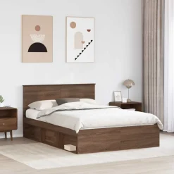 vidaXL Estructura de cama con cabecera Roble Marrón 140 x 200 cm Marr&oacute;n roble New