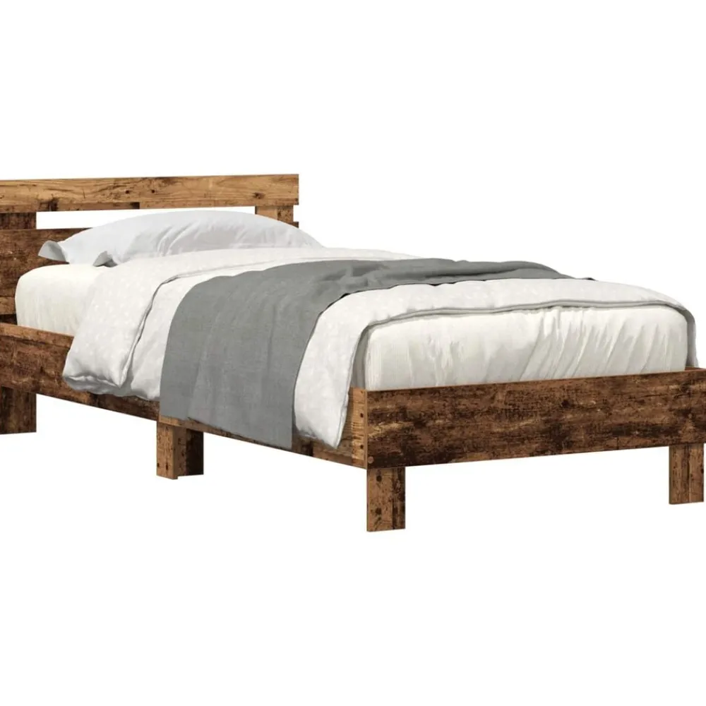 vidaXL Estructura de cama con LED Madera vieja 100 x 200 cm Madera envejecida Sale