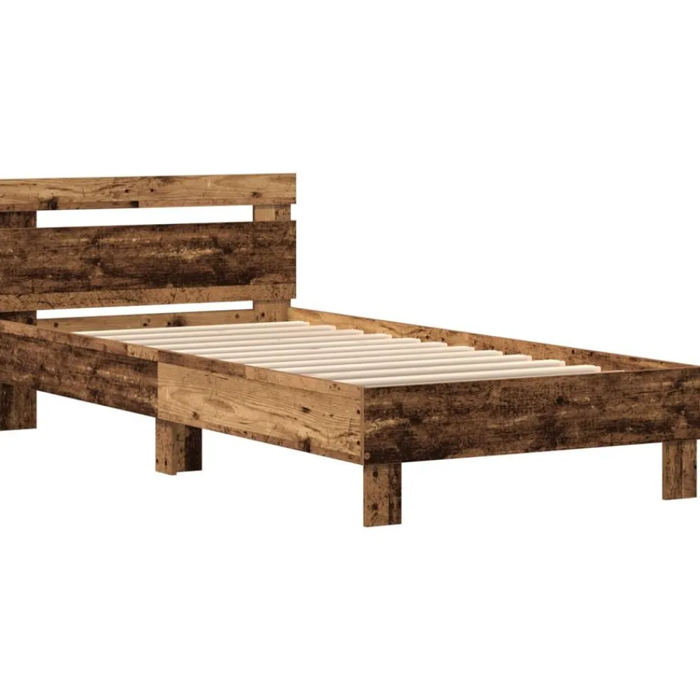 vidaXL Estructura de cama con LED Madera vieja 100 x 200 cm Madera envejecida Sale