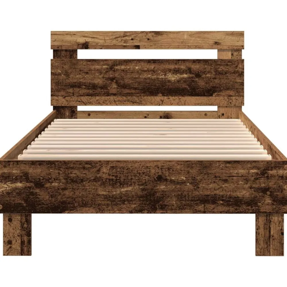 vidaXL Estructura de cama con LED Madera vieja 100 x 200 cm Madera envejecida Sale