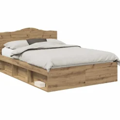 vidaXL Camas Y Accesorios-Estructura de cama con cabecera Roble Artesanal 150 x 200 cm