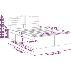 vidaXL Camas Y Accesorios-Estructura de cama con cabecera Roble Artesanal 150 x 200 cm