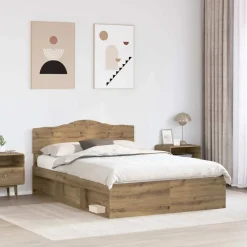 vidaXL Camas Y Accesorios-Estructura de cama con cabecera Roble Artesanal 150 x 200 cm