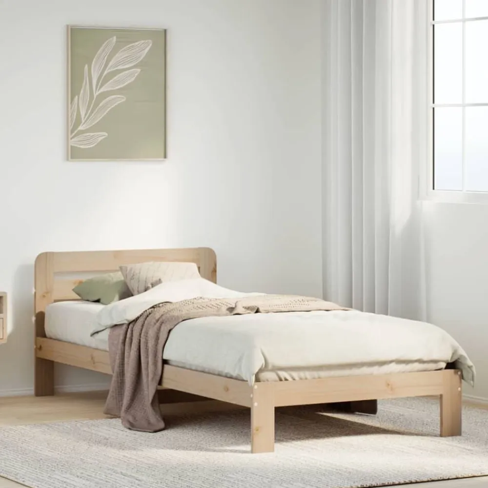 vidaXL Estructura de cama sin colchón madera maciza de pino 90x200 cm Natural New