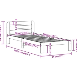 vidaXL Estructura de cama sin colchón madera maciza de pino 90x200 cm Natural New