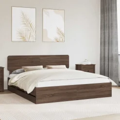vidaXL Estructura de cama con cajón Roble marrón 200 x 200 cm Roble marr&oacute;n Outlet