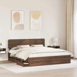 vidaXL Estructura de cama con cajón Roble marrón 200 x 200 cm Roble marr&oacute;n Outlet