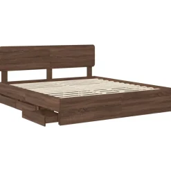 vidaXL Estructura de cama con cajón Roble marrón 200 x 200 cm Roble marr&oacute;n Outlet