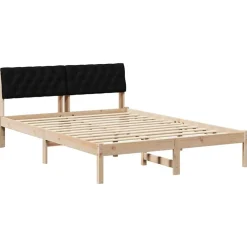 vidaXL Camas Y Accesorios-Estructura de cama con cabecera Marrón y negro 160 x 200 cm