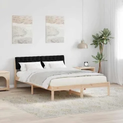 vidaXL Camas Y Accesorios-Estructura de cama con cabecera Marrón y negro 160 x 200 cm