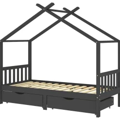 Niños vidaXL Mobiliario Para Bebés Y Niños Pequeños-Estructura de cama infantil y cajones madera pino gris 90x200cm