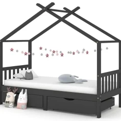 Niños vidaXL Mobiliario Para Bebés Y Niños Pequeños-Estructura de cama infantil y cajones madera pino gris 90x200cm