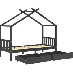 Niños vidaXL Mobiliario Para Bebés Y Niños Pequeños-Estructura de cama infantil y cajones madera pino gris 90x200cm