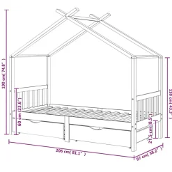 Niños vidaXL Mobiliario Para Bebés Y Niños Pequeños-Estructura de cama infantil y cajones madera pino gris 90x200cm