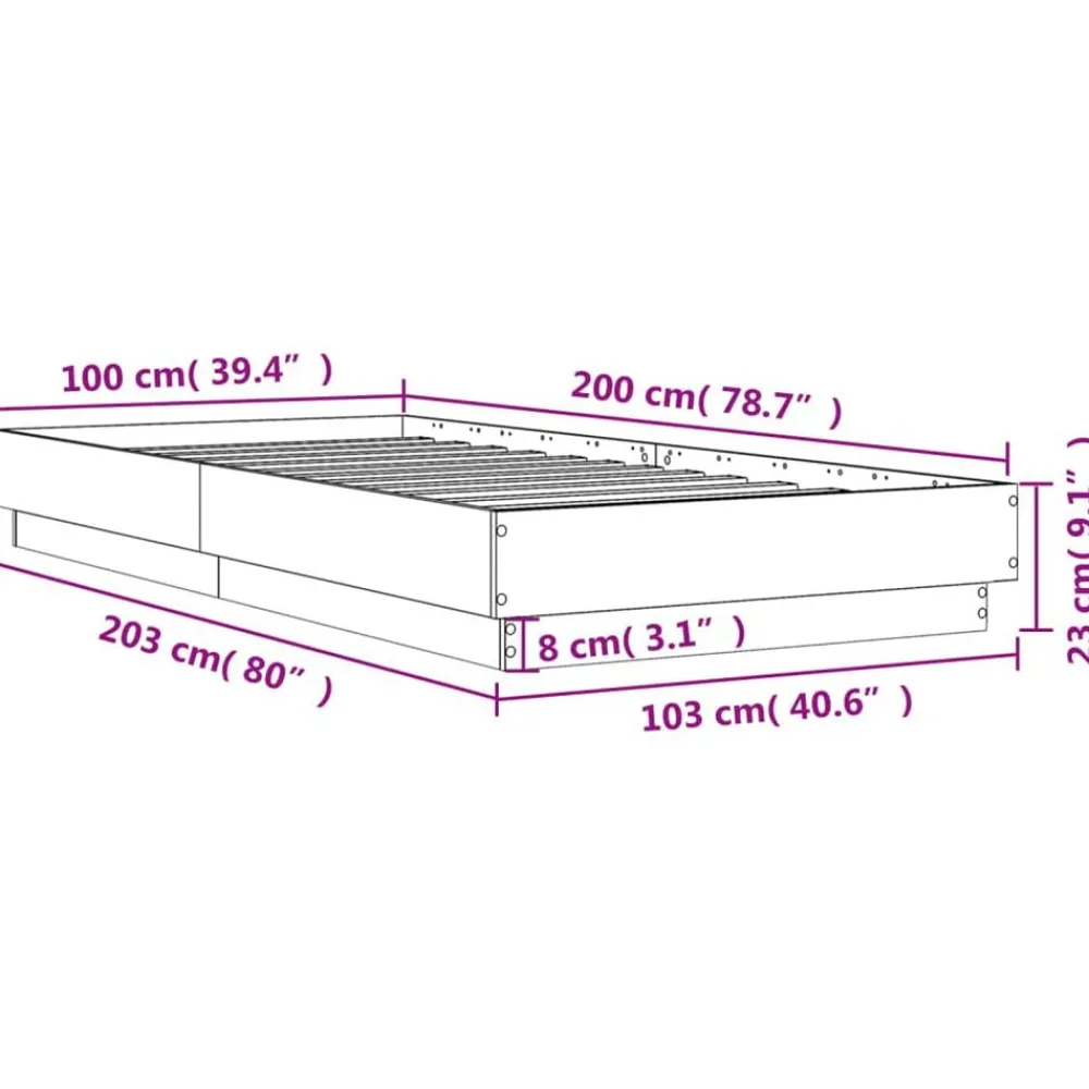 vidaXL Camas Y Accesorios-Estructura de cama sin colchón madera 100x200 cm