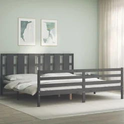 vidaXL Camas Y Accesorios-Estructura de cama con cabecero madera maciza 200x200 cm