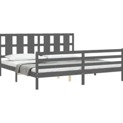 vidaXL Camas Y Accesorios-Estructura de cama con cabecero madera maciza 200x200 cm