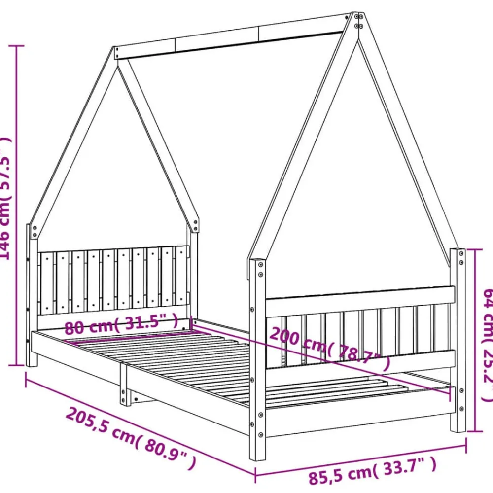 Niños vidaXL Mobiliario Para Bebés Y Niños Pequeños-Estructura de cama para niños madera de pino 80x200 cm