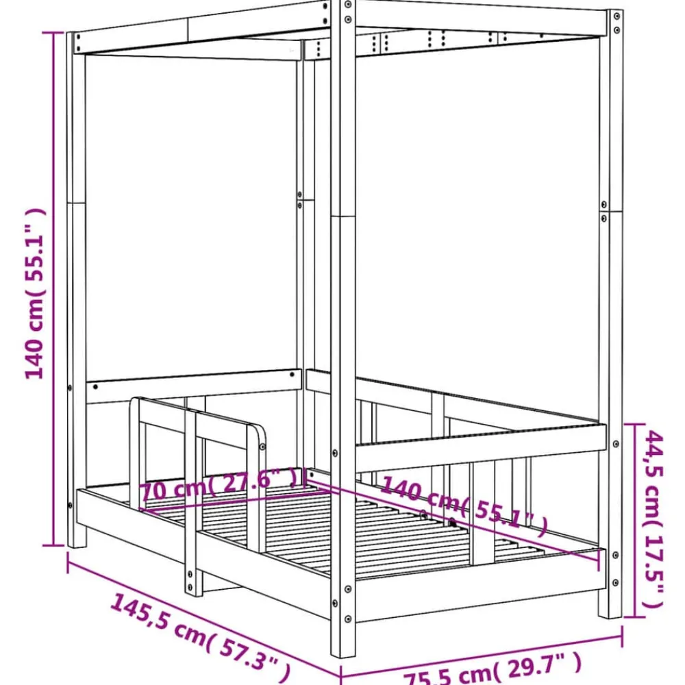 vidaXL Estructura de cama para niños madera maciza de pino 70x140 cm Natural Best
